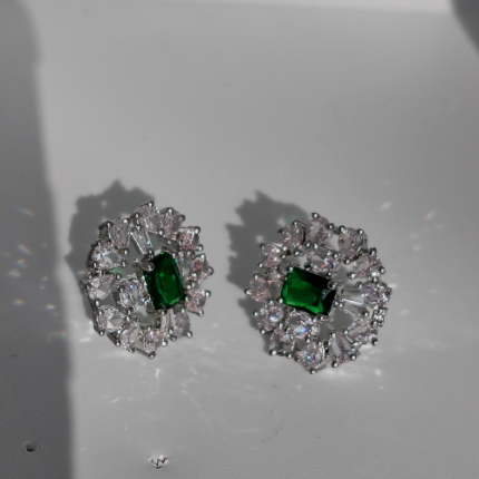 Emerald Halo Crystal Stud Earrings