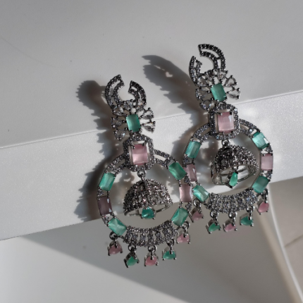 Pastel Mint & Blush Royal Chandbali Earrings