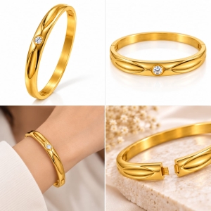 ASMA SAYED JEWELRY – HOUSE OF ASWAH 18K PVD Gold Plated Zircon Bangle for Women | 316L Stainless Steel | Tarnish-Resistant, Waterproof & Hypoallergenic | Demi-Fine Jewellery | Everyday & Gift Wear - Image 3