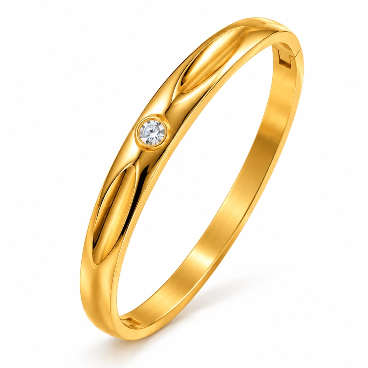 ASMA SAYED JEWELRY – HOUSE OF ASWAH 18K PVD Gold Plated Zircon Bangle for Women | 316L Stainless Steel | Tarnish-Resistant, Waterproof & Hypoallergenic | Demi-Fine Jewellery | Everyday & Gift Wear - Image 1