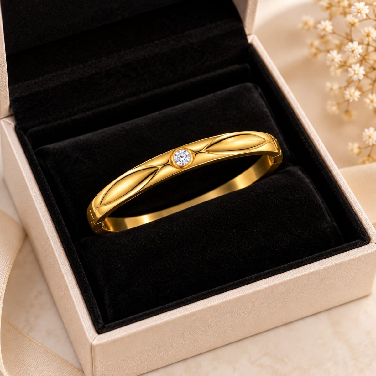 ASMA SAYED JEWELRY – HOUSE OF ASWAH 18K PVD Gold Plated Zircon Bangle for Women | 316L Stainless Steel | Tarnish-Resistant, Waterproof & Hypoallergenic | Demi-Fine Jewellery | Everyday & Gift Wear - Image 2