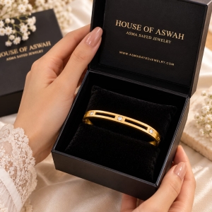 ASMA SAYED JEWELRY – HOUSE OF ASWAH 18K PVD Gold Plated Zircon Bangle for Women | 316L Stainless Steel | Tarnish-Resistant, Waterproof & Hypoallergenic | 4mm Demi-Fine Jewellery | Everyday & Gift Wear - Image 2