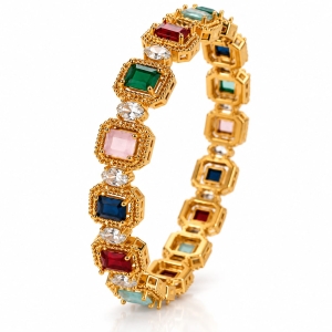 ASMA SAYED JEWELRY Women's American Diamond CZ Gold-Tone Bangles | Multicolour Stone Studded Designer Bangles | Traditional Ethnic Jewellery for Women & Girls | Diwali Festive Collection | Sizes 2.4 & 2.6 - Image 2