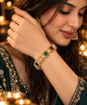 ASMA SAYED JEWELRY Women's American Diamond CZ Gold-Tone Bangles | Multicolour Stone Studded Designer Bangles | Traditional Ethnic Jewellery for Women & Girls | Diwali Festive Collection | Sizes 2.4 & 2.6 - Image 3