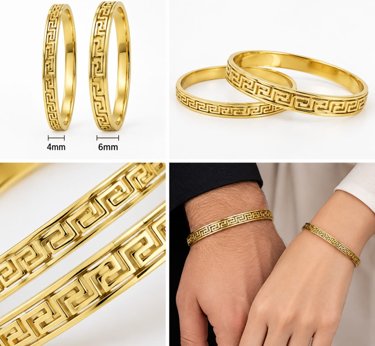ASMA SAYED JEWELRY  HOUSE OF ASWAH 18K PVD Gold Plated Couple Bracelet for Men & Women | 4mm & 6mm | 316L Stainless Steel | Tarnish-Resistant, Waterproof & Hypoallergenic | Demi-Fine Jewellery | Everyday Wear - Image 3