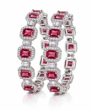ASMA SAYED JEWELRY American Diamond Bangles for Women & Girls | Premium Ruby Pink Stone Studded Silver-Tone Bangles | Elegant AD Jewellery for Wedding, Party, Festive & Traditional Wear | Size 2.6 - Image 2