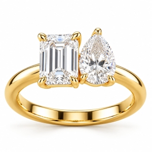 SLIVER 925 Emerald & Pear Cut Moissanite Gold-Plated Ring | ASMA SAYED JEWELRY – HOUSE OF ASWAH