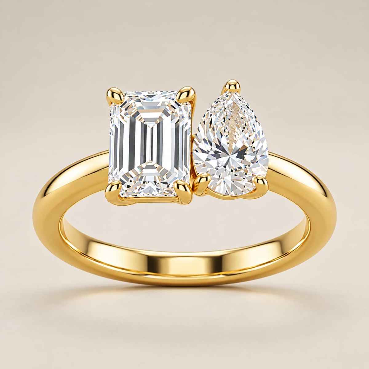 SLIVER 925 Emerald & Pear Cut Moissanite Gold-Plated Ring | ASMA SAYED JEWELRY – HOUSE OF ASWAH - Image 4