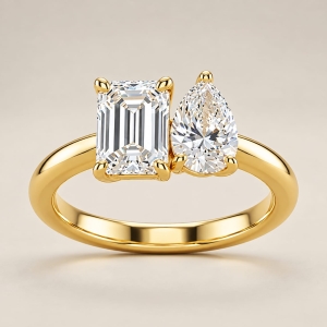SLIVER 925 Emerald & Pear Cut Moissanite Gold-Plated Ring | ASMA SAYED JEWELRY – HOUSE OF ASWAH - Image 4