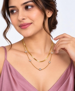 ASMA SAYED JEWELRY – HOUSE OF ASWAH 18K Gold Plated Pink Zircon Necklace for Women & Girls | 316L Stainless Steel | Anti-Tarnish, Waterproof & Hypoallergenic | Demi-Fine Jewellery
