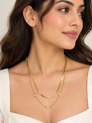 ASMA SAYED JEWELRY – HOUSE OF ASWAH 18K Gold Plated Pink Zircon Necklace for Women & Girls | 316L Stainless Steel | Anti-Tarnish, Waterproof & Hypoallergenic | Demi-Fine Jewellery - Image 3