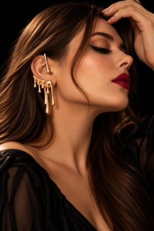 ASMA SAYED JEWELRY – Gold Plated Statement Drip Earrings & Minimal Ear Cuff Set for Women