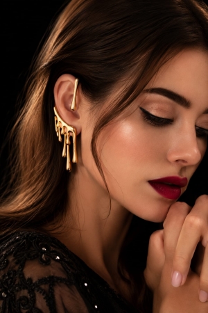ASMA SAYED JEWELRY – Gold Plated Statement Drip Earrings & Minimal Ear Cuff Set for Women - Image 2