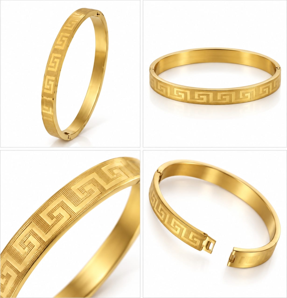 ASMA SAYED JEWELRY – HOUSE OF ASWAH 18K Gold Plated Unisex Kada Bracelet | 316L Stainless Steel | Greek Key Pattern | Tarnish Resistant, Waterproof & Hypoallergenic | Bracelet for Men & Women | Gift for Friends - Image 3