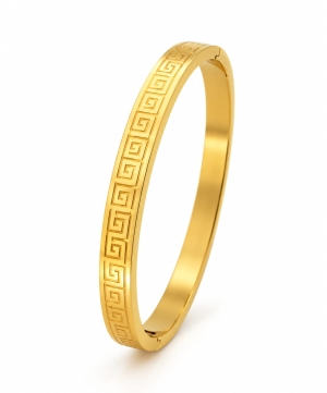 ASMA SAYED JEWELRY – HOUSE OF ASWAH 18K Gold Plated Unisex Kada Bracelet | 316L Stainless Steel | Greek Key Pattern | Tarnish Resistant, Waterproof & Hypoallergenic | Bracelet for Men & Women | Gift for Friends