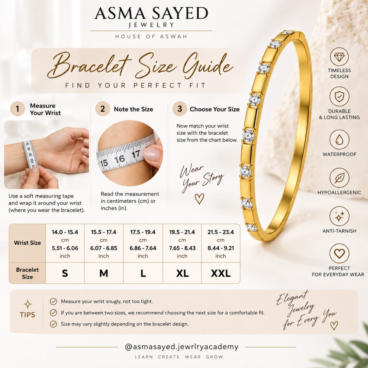 ASMA SAYED JEWELRY – HOUSE OF ASWAH 18K PVD Gold Plated Zircon Bangle for Women | 316L Stainless Steel | Tarnish-Resistant, Waterproof & Hypoallergenic | Demi-Fine Jewellery | Everyday Wear | AS00012 - Image 3