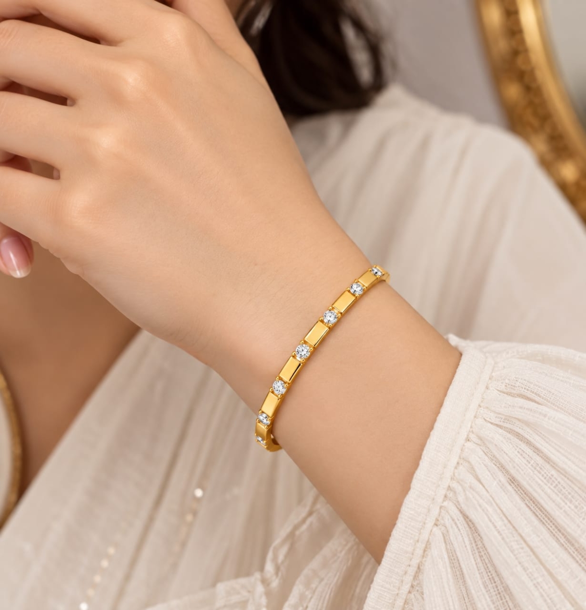 ASMA SAYED JEWELRY – HOUSE OF ASWAH 18K PVD Gold Plated Zircon Bangle for Women | 316L Stainless Steel | Tarnish-Resistant, Waterproof & Hypoallergenic | Demi-Fine Jewellery | Everyday Wear | AS00012 - Image 1