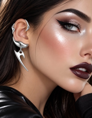 ASMA SAYED JEWELRY – Halloween Gothic Silver-Tone Claw Ear Cuff with Dangle Earrings for Women - Image 2