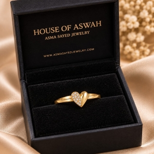ASMA SAYED JEWELRY – HOUSE OF ASWAH Heart Design Gold-Tone Ring for Women | 316 Stainless Steel | zircon diamond | Sparkling Stone Studded Heart | Elegant Minimalist Ring | US Size 7 | Everyday Wear & Gifting - Image 4