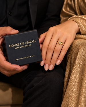 ASMA SAYED JEWELRY – HOUSE OF ASWAH Heart Design Gold-Tone Ring for Women | 316 Stainless Steel | zircon diamond | Sparkling Stone Studded Heart | Elegant Minimalist Ring | US Size 7 | Everyday Wear & Gifting - Image 2