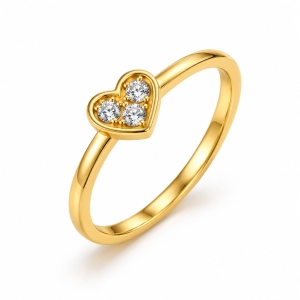 ASMA SAYED JEWELRY – HOUSE OF ASWAH Gold-Tone Heart Ring for Women | 316 Stainless Steel | 3 Sparkling Stones | US Size 7 | Elegant Everyday Jewellery