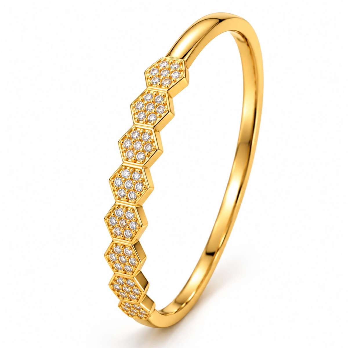 ASMA SAYED JEWELRY – HOUSE OF ASWAH Gold Plated Honeycomb Hexagon Stone Bangle Bracelet for Women | 316 Stainless Steel | Anti-Tarnish | Elegant Designer Kada | Stylish Everyday & Party Wear Jewellery | Gift for Her - Image 1