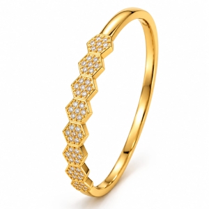 ASMA SAYED JEWELRY – HOUSE OF ASWAH Gold Plated Honeycomb Hexagon Stone Bangle Bracelet for Women | 316 Stainless Steel | Anti-Tarnish | Elegant Designer Kada | Stylish Everyday & Party Wear Jewellery | Gift for Her