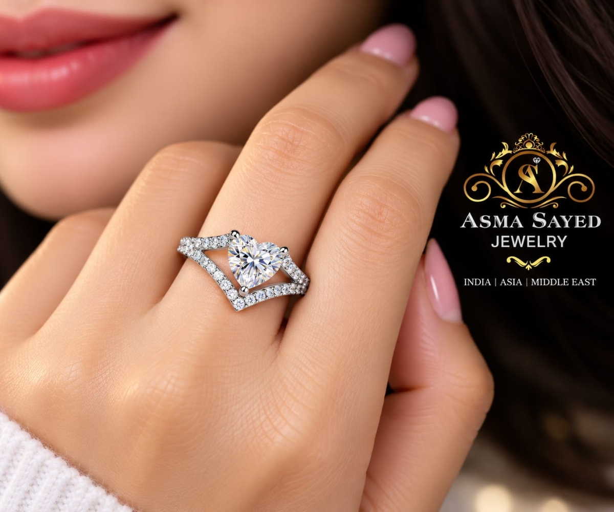 Heart-Shaped Moissanite Sterling Silver Ring | ASMA SAYED JEWELRY – HOUSE OF ASWAH - Image 3