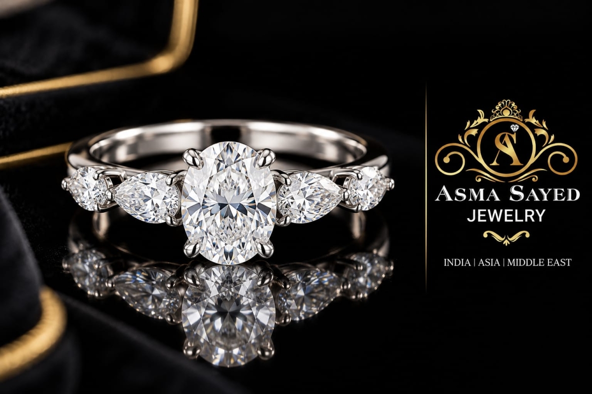 Oval Cut Moissanite Ring in 925 Sterling Silver – Rhodium Plated | ASMA SAYED JEWELRY – HOUSE OF ASWAH - Image 2