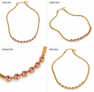 ASMA SAYED JEWELRY – HOUSE OF ASWAH 18K Gold Plated Pink Zircon Necklace for Women & Girls | 316L Stainless Steel | Anti-Tarnish, Waterproof & Hypoallergenic | Demi-Fine Jewellery - Image 3