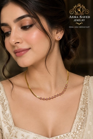 ASMA SAYED JEWELRY – HOUSE OF ASWAH 18K Gold Plated Pink Zircon Necklace for Women & Girls | 316L Stainless Steel | Anti-Tarnish, Waterproof & Hypoallergenic | Demi-Fine Jewellery - Image 4