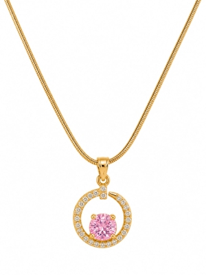 ASMA SAYED JEWELRY – HOUSE OF ASWAH 18K Gold Plated Pink Zircon Pendant Necklace for Women | Elegant Circular Stone Pendant | Demi-Fine Jewellery | Everyday Wear & Gifting - Image 2