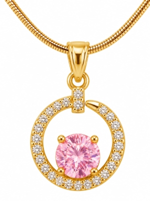 ASMA SAYED JEWELRY – HOUSE OF ASWAH 18K Gold Plated Pink Zircon Pendant Necklace for Women | Elegant Circular Stone Pendant | Demi-Fine Jewellery | Everyday Wear & Gifting - Image 4