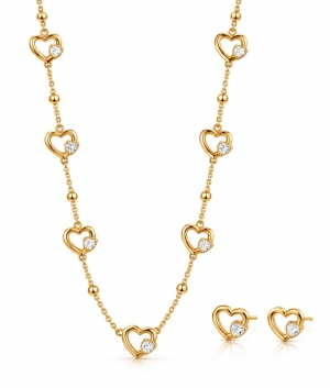 ASMA SAYED JEWELRY  HOUSE OF ASWAH 18K Gold Plated Heart Necklace & Earrings Set for Women | 316L Stainless Steel | Zircon Stone | Anti-Tarnish, Waterproof & Hypoallergenic | Demi-Fine Jewellery