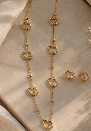 ASMA SAYED JEWELRY  HOUSE OF ASWAH 18K Gold Plated Heart Necklace & Earrings Set for Women | 316L Stainless Steel | Zircon Stone | Anti-Tarnish, Waterproof & Hypoallergenic | Demi-Fine Jewellery - Image 4