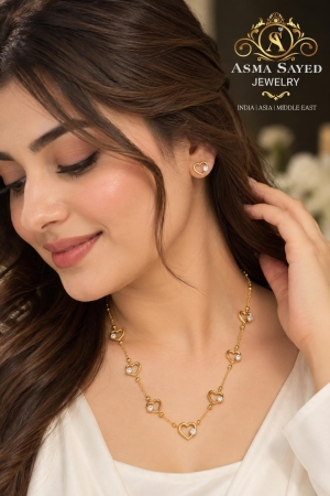 ASMA SAYED JEWELRY  HOUSE OF ASWAH 18K Gold Plated Heart Necklace & Earrings Set for Women | 316L Stainless Steel | Zircon Stone | Anti-Tarnish, Waterproof & Hypoallergenic | Demi-Fine Jewellery - Image 3
