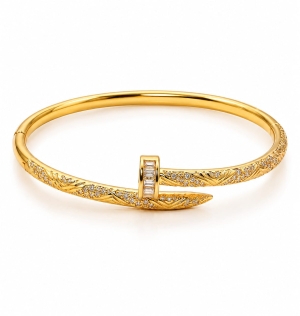 ASMA SAYED JEWELRY – HOUSE OF ASWAH 18K PVD Gold Plated Nail-Inspired Zircon Bangle for Women | White Accent | 316L Stainless Steel | Tarnish-Resistant, Waterproof & Hypoallergenic | Demi-Fine Jewellery