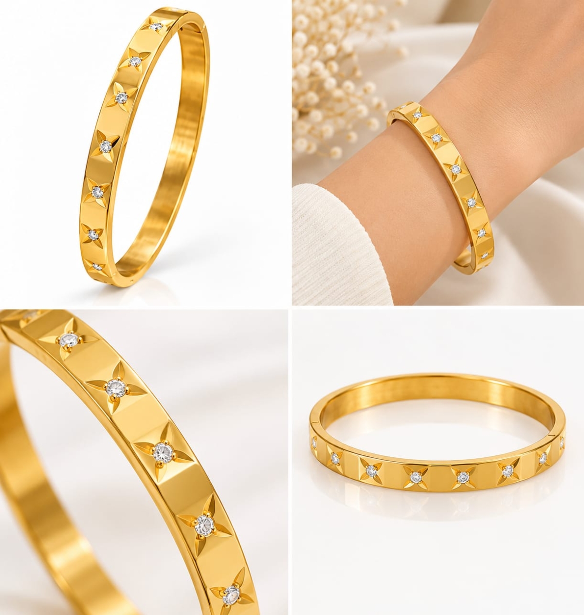 ASMA SAYED JEWELRY – HOUSE OF ASWAH Gold Plated Square Stone Link Bracelet for Women | 316 Stainless Steel | Anti-Tarnish | Elegant Designer Chain Bracelet | Party Wear & Everyday Jewellery | Gift for Her - Image 3
