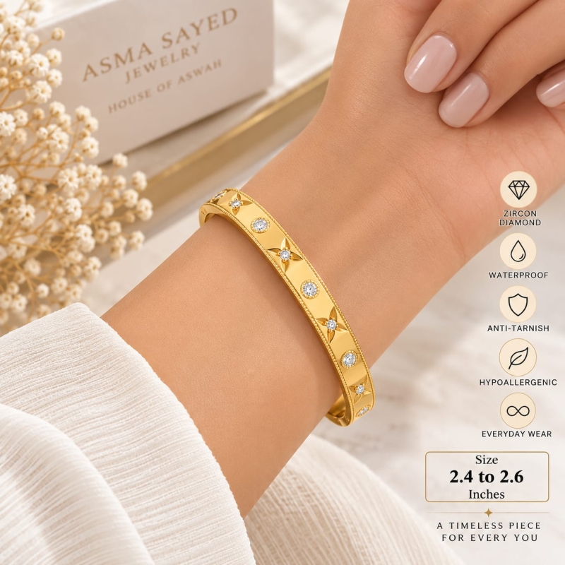 ASMA SAYED JEWELRY – HOUSE OF ASWAH Gold Plated Square Stone Link Bracelet for Women | 316 Stainless Steel | Anti-Tarnish | Elegant Designer Chain Bracelet | Party Wear & Everyday Jewellery | Gift for Her