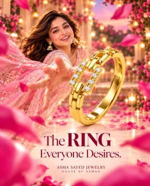 ASMA SAYED JEWELRY – HOUSE OF ASWAH | Women's 18K Gold Plated Demi-Fine Ring | Sparkling Zirconia Diamond | Elegant Geometric Design | Party, Festive & Everyday Wear - Image 2