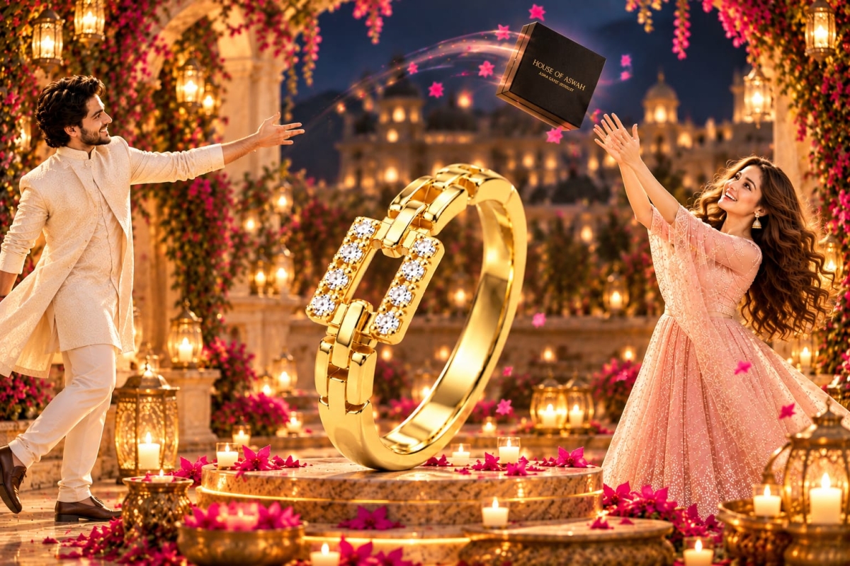 ASMA SAYED JEWELRY – HOUSE OF ASWAH | Women's 18K Gold Plated Demi-Fine Ring | Sparkling Zirconia Diamond | Elegant Geometric Design | Party, Festive & Everyday Wear - Image 4