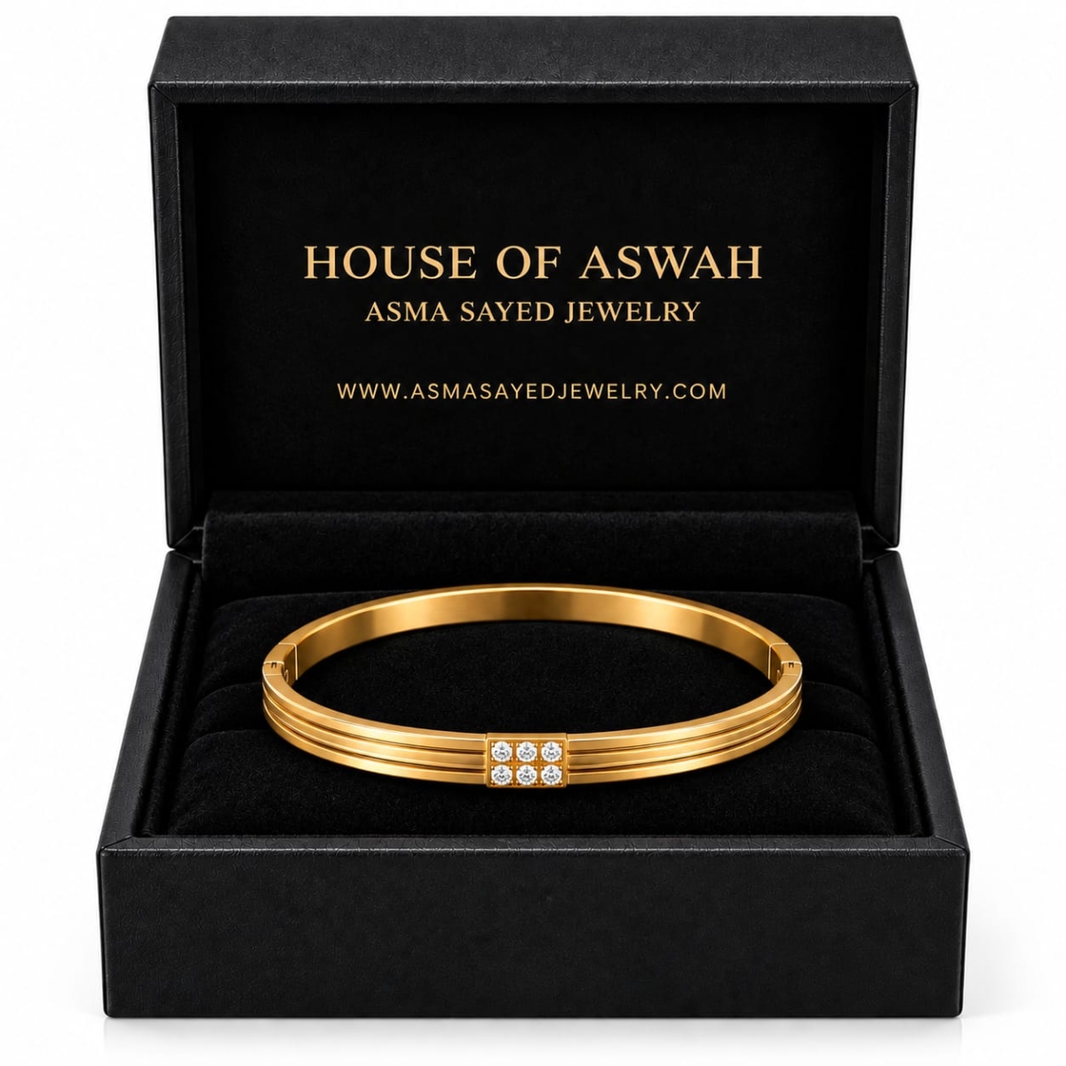 ASMA SAYED JEWELRY – HOUSE OF ASWAH 18K PVD Gold Plated Zircon Bangle for Women | 316L Stainless Steel | Tarnish-Resistant, Waterproof & Hypoallergenic | 6mm Demi-Fine Jewellery | Elegant Gift Bangle - Image 4