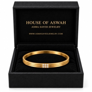 ASMA SAYED JEWELRY – HOUSE OF ASWAH 18K PVD Gold Plated Zircon Bangle for Women | 316L Stainless Steel | Tarnish-Resistant, Waterproof & Hypoallergenic | 6mm Demi-Fine Jewellery | Elegant Gift Bangle - Image 4