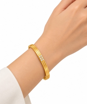ASMA SAYED JEWELRY – HOUSE OF ASWAH 18K PVD Gold Plated Zircon Bangle for Women | 316L Stainless Steel | Tarnish-Resistant, Waterproof & Hypoallergenic | 6mm Demi-Fine Jewellery | Elegant Gift Bangle - Image 2