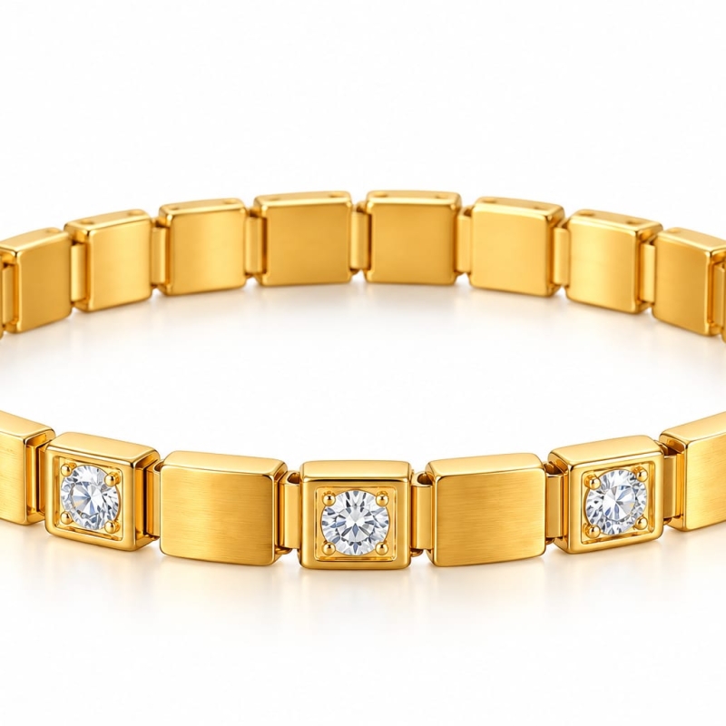 ASMA SAYED JEWELRY – HOUSE OF ASWAH 18K PVD Gold Plated Zircon Bracelet for Women | 316L Stainless Steel | 2.6 Size | Tarnish-Resistant, Waterproof & Hypoallergenic | Demi-Fine Jewellery