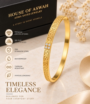 ASMA SAYED JEWELRY – HOUSE OF ASWAH 18K PVD Gold Plated Zircon Bangle for Women | 316L Stainless Steel | Tarnish-Resistant, Waterproof & Hypoallergenic | Demi-Fine Jewellery | Everyday Wear - Image 5