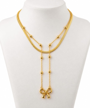 ASMA SAYED JEWELRY – HOUSE OF ASWAH 18K PVD Gold Plated Bow Pendant Layered Necklace for Women | 316L Stainless Steel | Anti-Tarnish, Waterproof & Hypoallergenic | Demi-Fine Jewellery - Image 2
