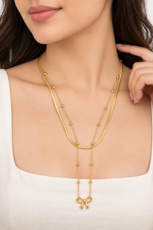 ASMA SAYED JEWELRY – HOUSE OF ASWAH 18K PVD Gold Plated Bow Pendant Layered Necklace for Women | 316L Stainless Steel | Anti-Tarnish, Waterproof & Hypoallergenic | Demi-Fine Jewellery
