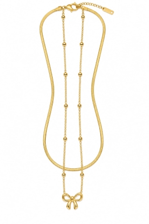 ASMA SAYED JEWELRY – HOUSE OF ASWAH 18K PVD Gold Plated Bow Pendant Layered Necklace for Women | 316L Stainless Steel | Anti-Tarnish, Waterproof & Hypoallergenic | Demi-Fine Jewellery - Image 4