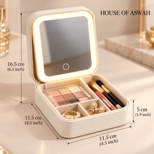 Travel-Friendly LED Makeup Mirror & Jewellery Organizer